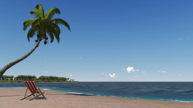Tropikal turkuaz Denizi, şezlong ve palm