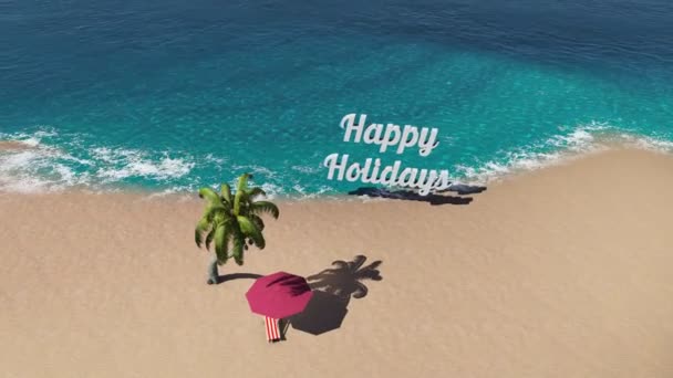 Tropical beach with palm and lounge chair.Happy Holidays. — Stock Video