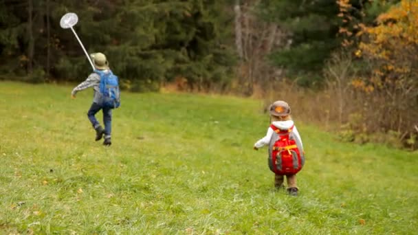 Küçük çocuklar Hiking — Stok video