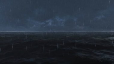 Gece yağmur ile fırtınalı denizde.