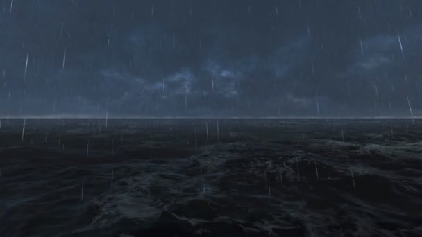 Gece yağmur ile fırtınalı denizde. — Stok video