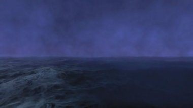 Fırtınalı denizde yağmur ile gece. Aydınlatma okyanusun ortasında ağır bir fırtına sırasında yanıp söner.
