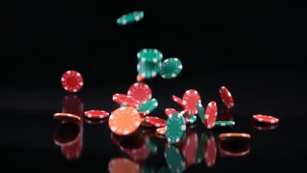 Falling poker chips slow motion. — Stock Video