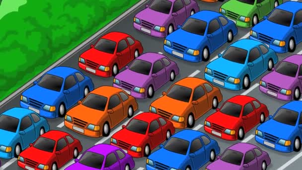 Bilar går långsamt i trafik stopp på motorvägen. — Stockvideo