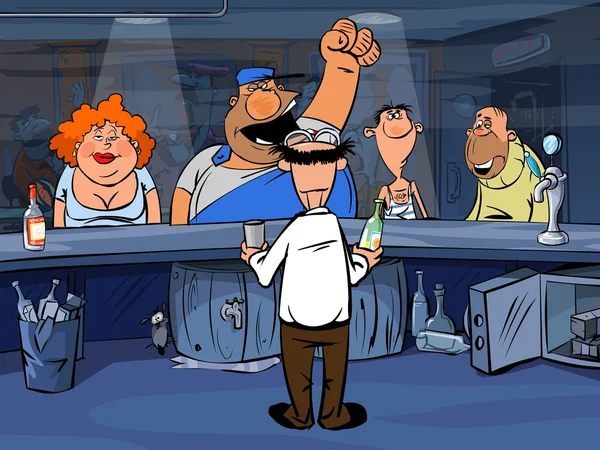 Funny cartoon drunk people in bar — Stock Photo, Image