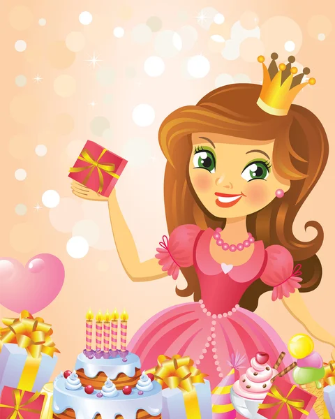 Happy Birthday, Princess, greeting card. Vector Graphics