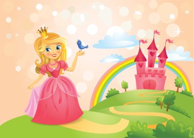 Fairy Tale castle and Beautiful princess vector