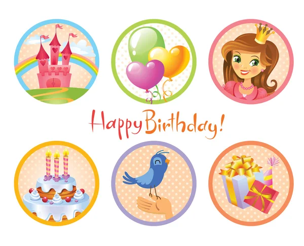 Cute birthday stickers Stock Vector