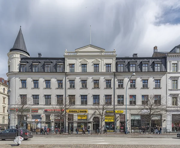 Fachada do edifício de rua principal Helsingborg — Fotografia de Stock