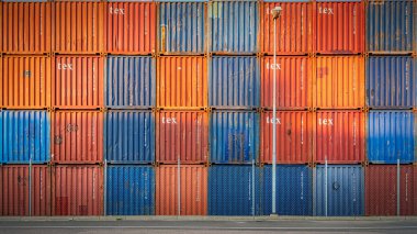 HELSİNGBORG, SWEDEN - 27 HAZİRAN 2020: Endüstriyel limanlardaki kargo konteynırlarından oluşan bir duvar.