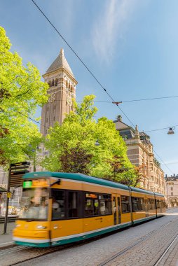 NORRKOPING, SWEDEN - 13 Haziran 2020 Norrkoping tramvay ağı Norrkoping, İsveç 'te toplu taşıma hizmetlerinin temel bir bölümünü oluşturan bir tramvay sistemidir..