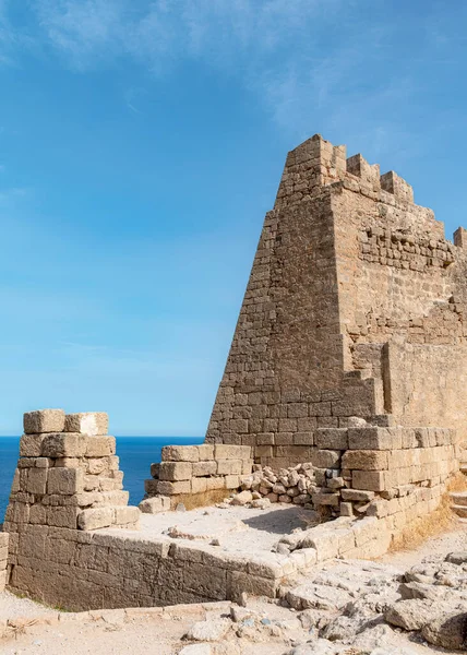 Yunan Adası Rodos Taki Lindos Akropolü Olan Tapınak Kompleksini Çevreleyen — Stok fotoğraf