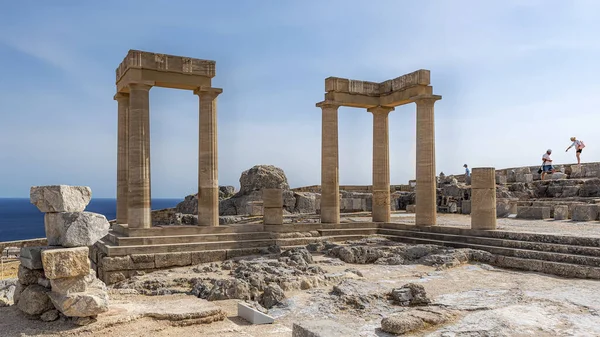 Lindos Řecko Října 2018 Zřícenina Stoa Psithyros Akropoli Lindos Řeckém — Stock fotografie