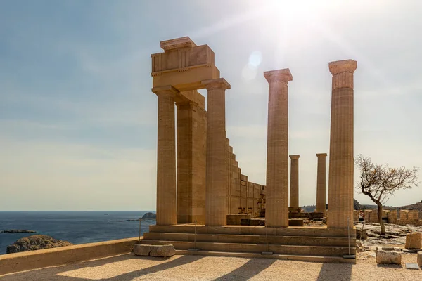 Algunas Ruinas Lindos Acropolis Isla Griega Rhodes —  Fotos de Stock