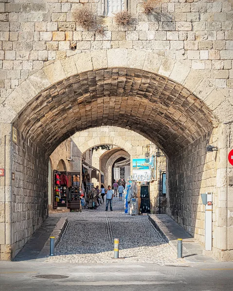 Rhodes Grecia Octubre 2018 Entrada Del Arco Uno Los Mercados — Foto de Stock