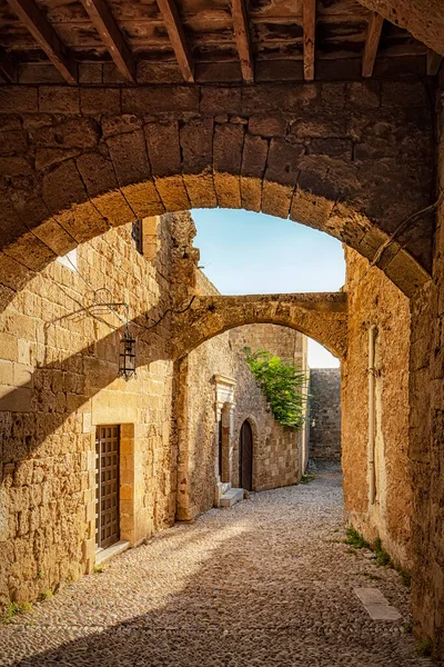 Riddargatan Höjdpunkterna Den Medeltida Gamla Staden Rhodos — Stockfoto