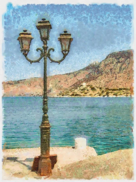 Digital Painting Typical Greek Island Scene — Stock Photo, Image