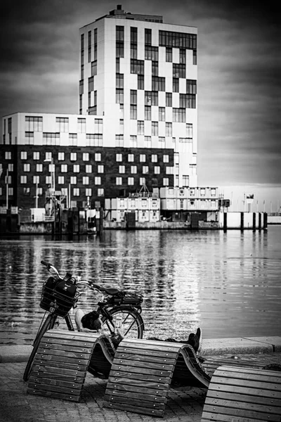 Helsingborg Sweden September 2021 Black White Photograph Man Internet Surfing — Stock Photo, Image