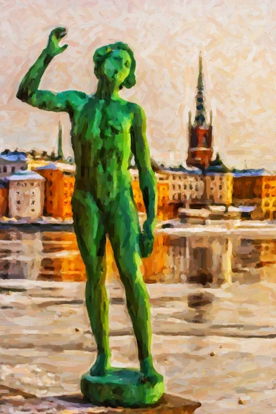 Estátua de Estocolmo Pintura Digital — Fotografia de Stock