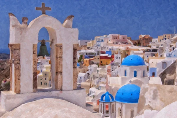 Santorini Oia Belltower Digital Painting — Stock Photo, Image