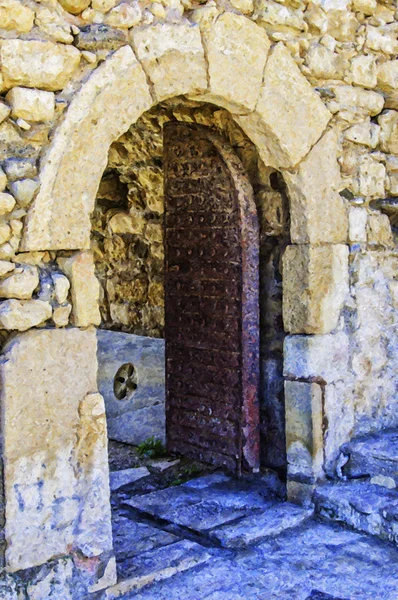 Kales Fort in Lerapetra Doorway Painting — Stock Photo, Image