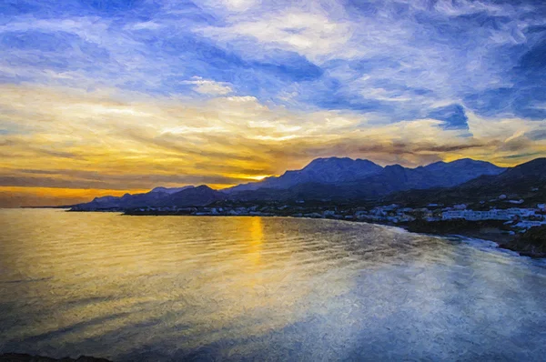 Ψηφιακή ζωγραφική Μακρύγιαλος ηλιοβασίλεμα — Φωτογραφία Αρχείου