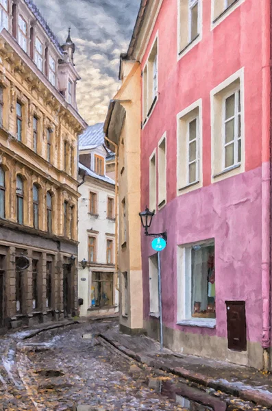 Riga Peinture numérique sur route étroite — Photo