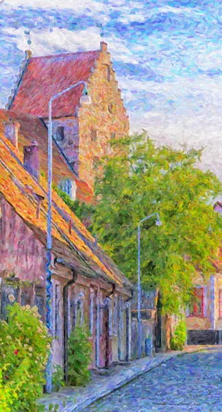 Simrishamn Street Scene Digital Painting — Stock Photo, Image