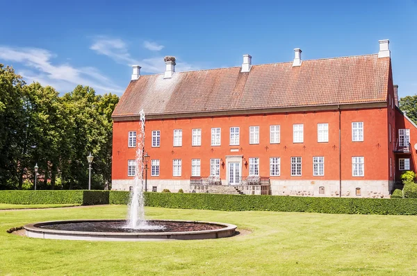 Hviderup Slott s fontánou — Stock fotografie