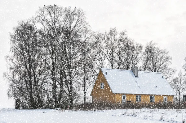 Κίτρινο σπίτι το χειμώνα — Φωτογραφία Αρχείου