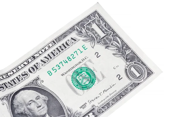 Beyaz Arka Planda Bir Dolarlık Banknotu Kapat — Stok fotoğraf