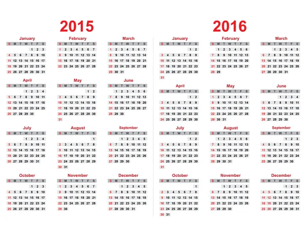 2015 e 2016 anos calendário —  Vetores de Stock