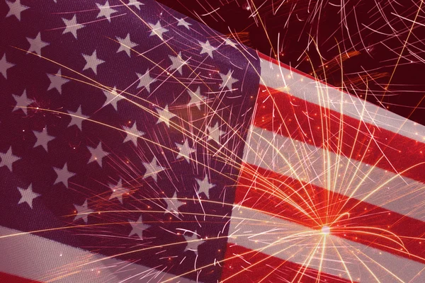 Fireworks over United States flag — Stock Photo, Image