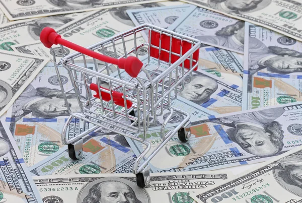 Shopping cart on money — Stock Photo, Image