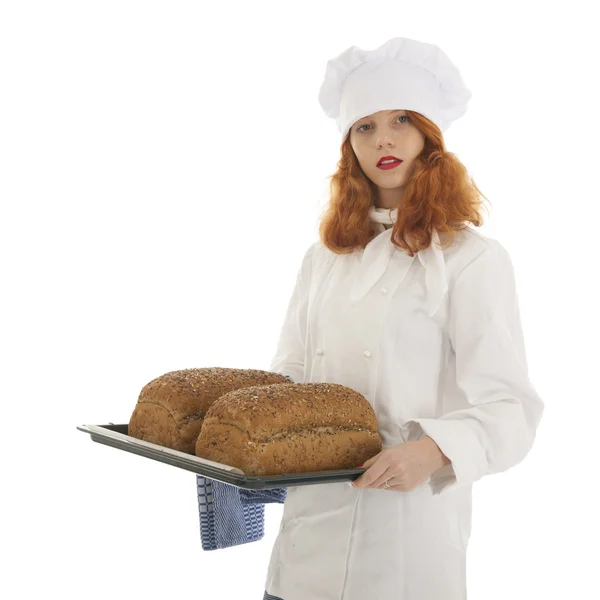 パンとパン屋の女性シェフ — ストック写真