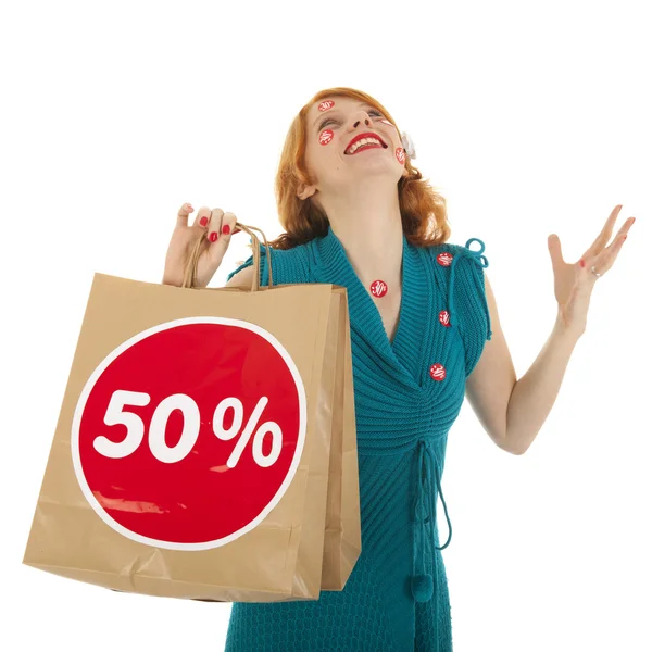Vrouw met boodschappentas — Stockfoto