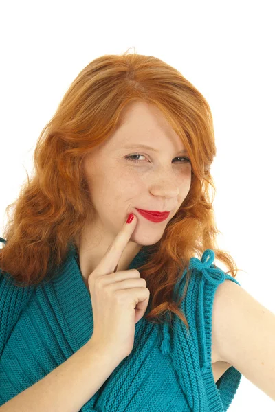 Portrait girl evil thinking with red hair — Stock Photo, Image