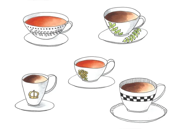 Cups tea and coffee — Stock Photo, Image