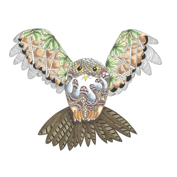 Иллюстрация летающей совы — стоковое фото