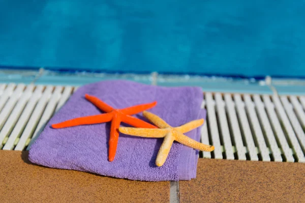 Handduk och starfishes — Stockfoto