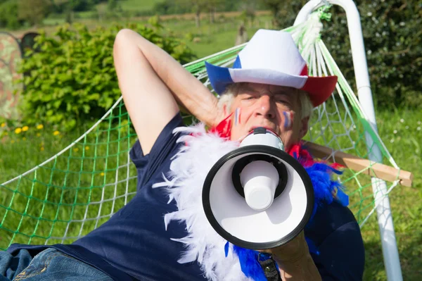 French Soccer fan in hammock — Stock Photo, Image