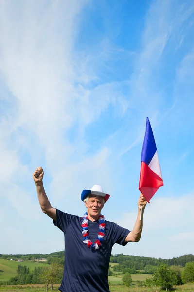 French Soccer fan with flag — Stock Photo, Image