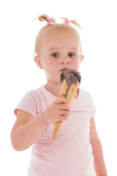 Toddler girl eating ice cream — Stock Photo, Image