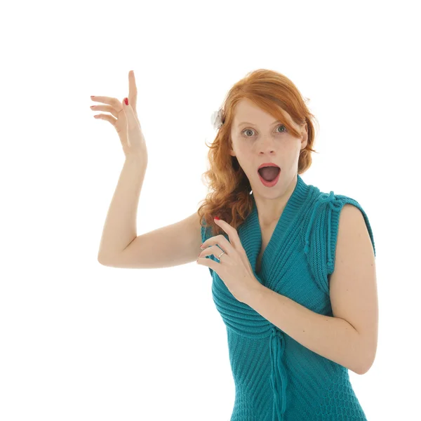 Woman enthusiast pointing — Stock Photo, Image