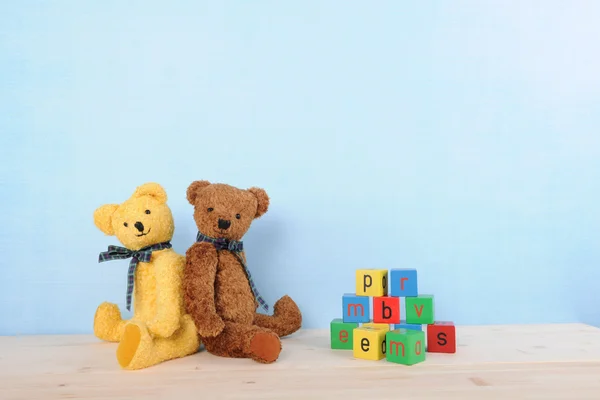 Stuffed bears on blue — Stock Photo, Image