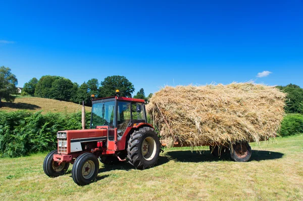 Винтажный трактор с сеном — стоковое фото