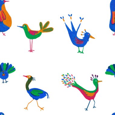 Beyaz arka planda çocukların resimli kuşları