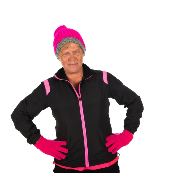 Old Fit Sporty Healthy Woman Isolated White Background — Stock Photo, Image