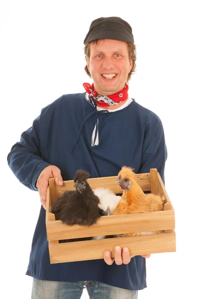 Farmer with chickens — Stock Photo, Image