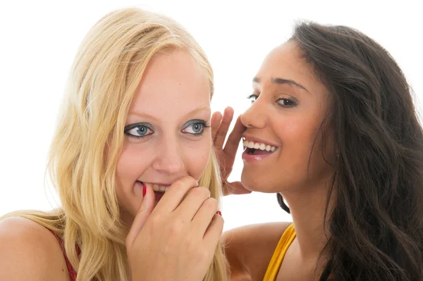 Black and white girls gossip — Stock Photo, Image